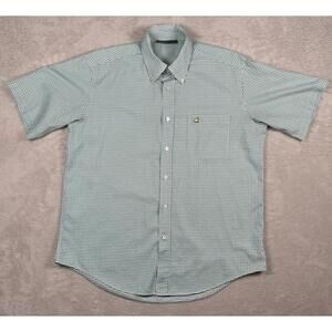 MASTERS Green Gingham Check Short Sleeve Button Down Shirt Large Golf Polo Vtg